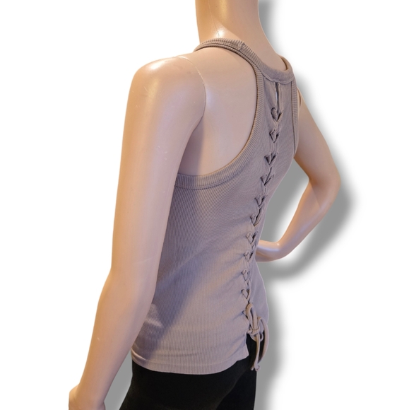 RAZZLE DAZZLE Women's Ribbed Tie Back Sleeveless Tank Top in Nude - Picture 11 of 16